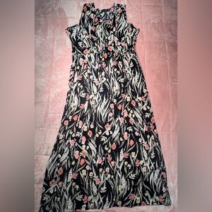 Nina Leonard Black Maxi Dress with Floral Design